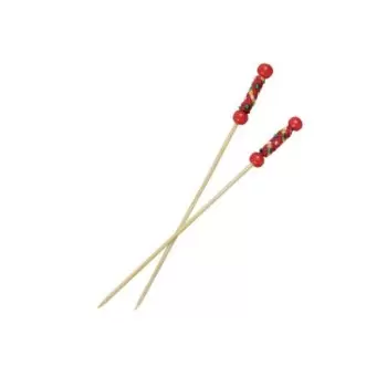 PacknWood Bamboo Pick With Natural Beads And Red Design - 4.7'' - 2000 pcs