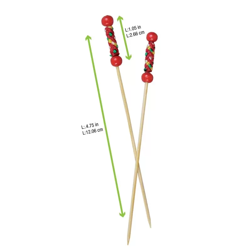 PacknWood Bamboo Pick With Natural Beads And Red Design - 4.7'' - 2000 pcs