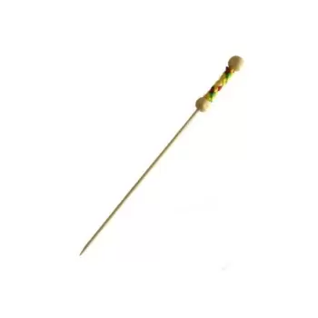 PacknWood Bamboo Pick With Natural Beads And Yellow Design - 4.4'' - 2000 pcs