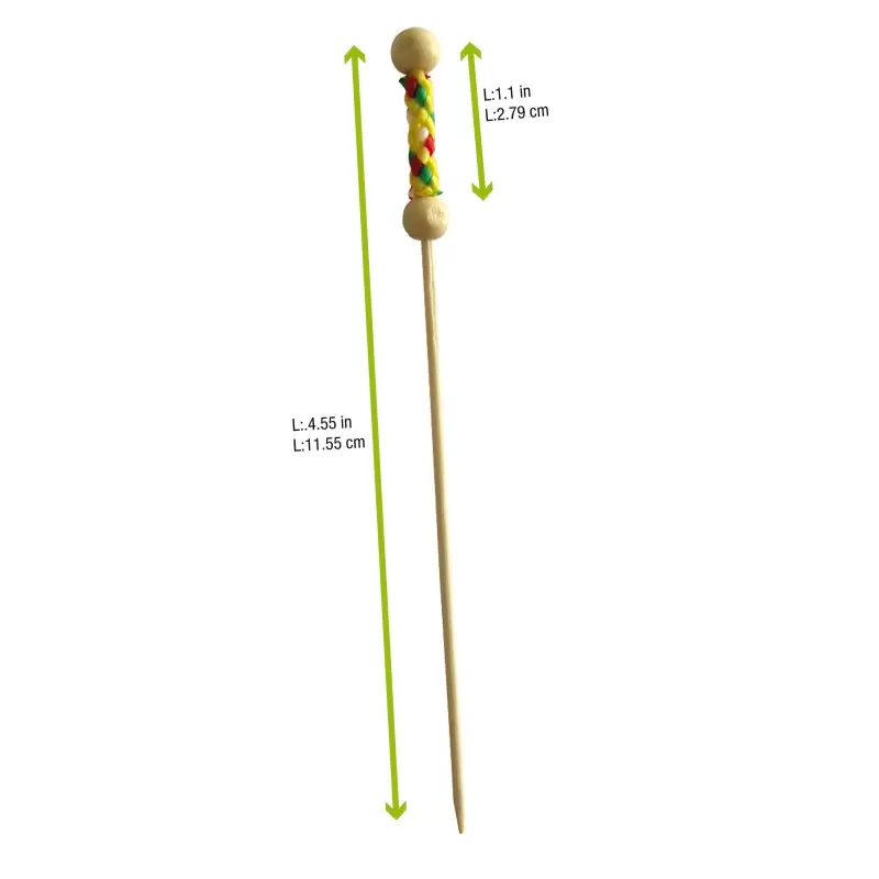 PacknWood Bamboo Pick With Natural Beads And Yellow Design - 4.4'' - 2000 pcs