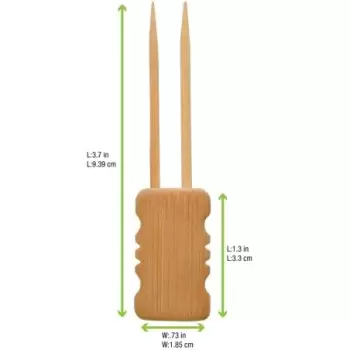 PacknWood Double Prong Bamboo Skewer With Block End - 3.9'' - 480 pcs