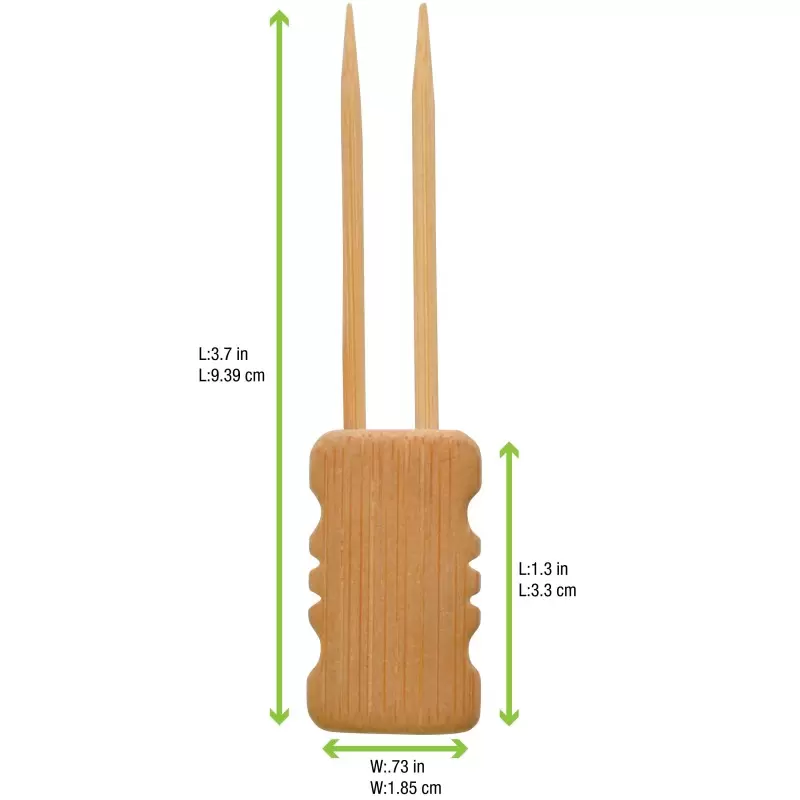 PacknWood Double Prong Bamboo Skewer With Block End - 3.9'' - 480 pcs