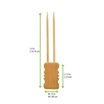 PacknWood Double Prong Bamboo Skewer With Block End - 3.94'' - 480 pcs