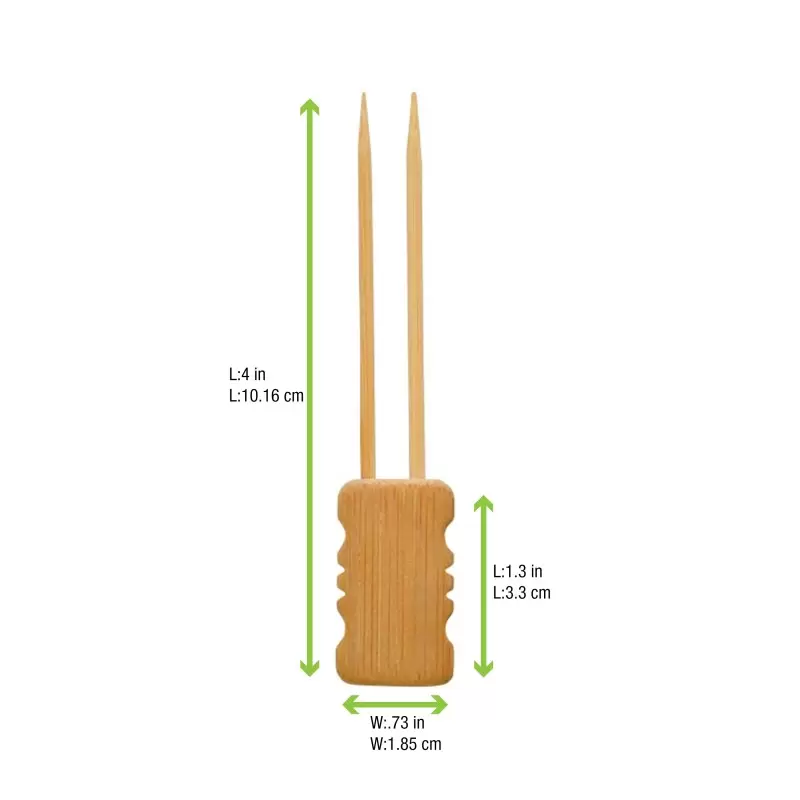 PacknWood Double Prong Bamboo Skewer With Block End - 3.94'' - 480 pcs