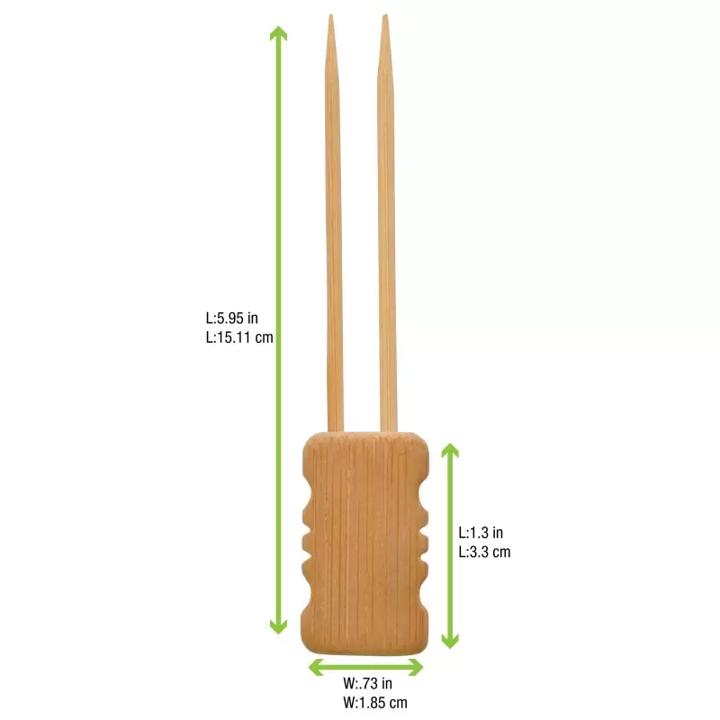 PacknWood Double Prong Bamboo Skewer With Block End - 5.9'' - 480 pcs