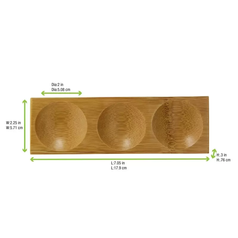 PacknWood Bamboo Three Compartment Dish - 0.25oz 7.1 x 2.4 x 0.4'' Compa - 96 pcs