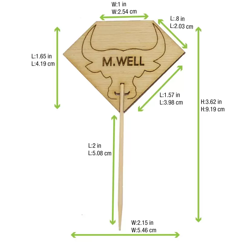 PacknWood Diamond Shaped Steak Markers With Bull Head Medium Well - H:3.7'' W:2.1'' - 1000 pcs