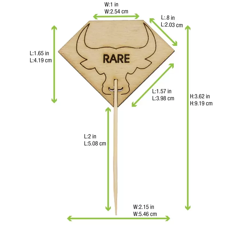 PacknWood Diamond Shaped Steak Markers With Bull Head Rare - H:3.7'' W:2.1'' - 1000 pcs