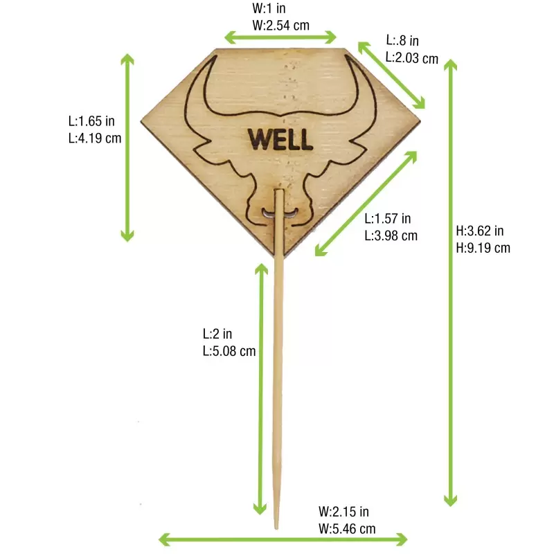 PacknWood Diamond Shaped Steak Markers With Bull Head Well - H:3.7'' W:2.1'' - 1000 pcs