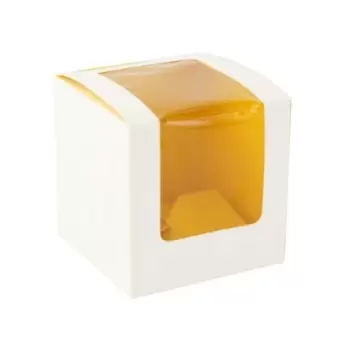 PacknWood Yellow Cupcake Box With Window (1 Piece) - 3.3 x 3.3 x 3.3'' - 100 pcs