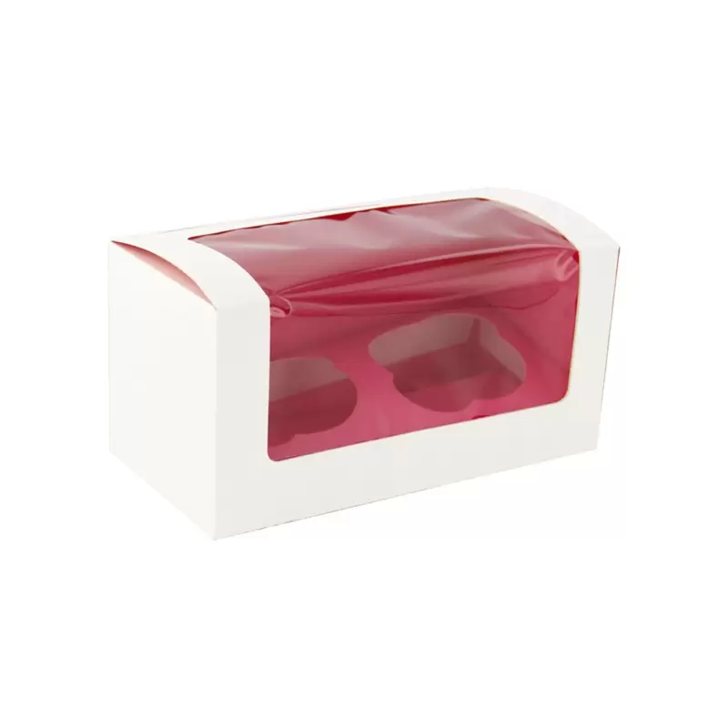 PacknWood Pink Cupcake Box With Window (2 Pieces) - 6.8 x 3.3 x 3.3'' - 100 pcs