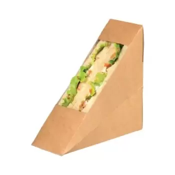 PacknWood Kraft Double Sandwich Box With Pet Window - 4.8 x 2 x 4.8'' - 500 pcs