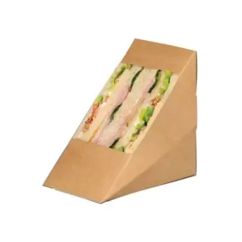 PacknWood Kraft Xl Triple Sandwich Box With Pet Window - 4.8 x 3.2 x 4.8'' - 500 pcs