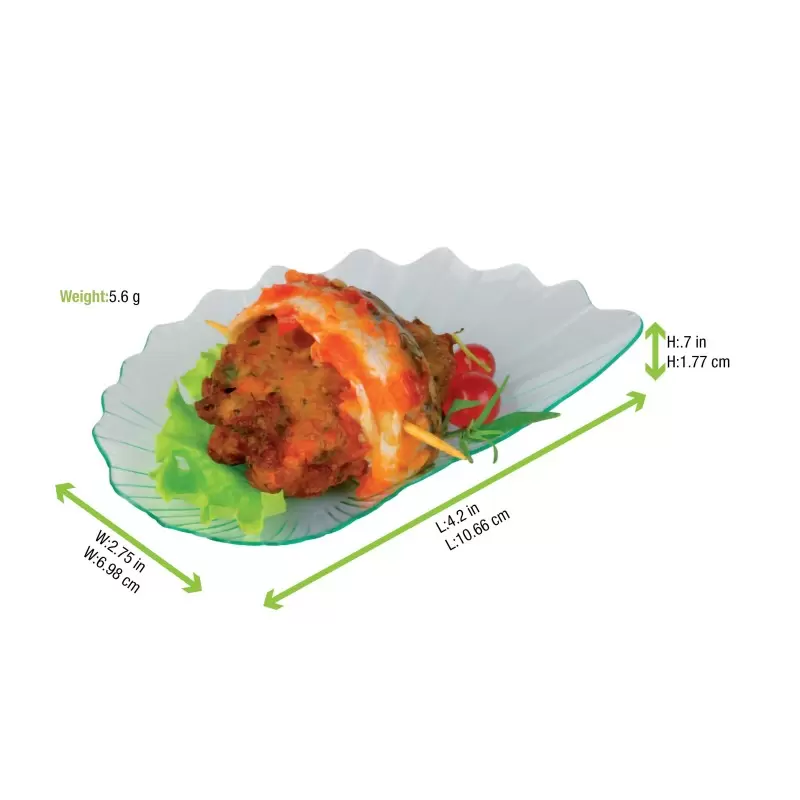 PacknWood 209Mbtitos1 - Clear Green Leaf Shaped Mini Dish - 4.2 x 2.8''/ 105 x 70 mm -Hold - 1152 pcs