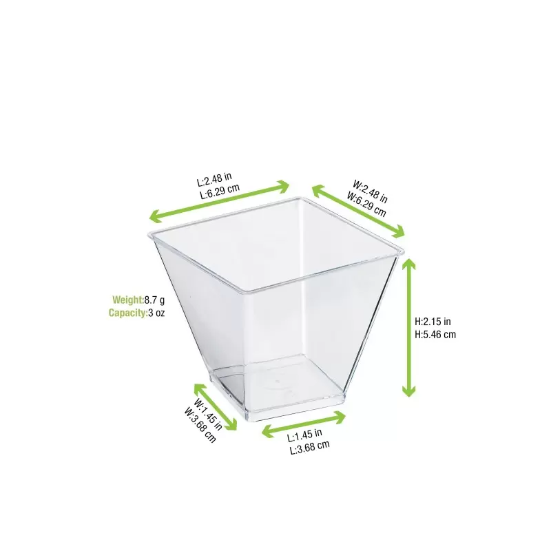 PacknWood Clear Square Cup - 3.3oz 2.4 x 2.4 x 2.75'' - 600 pcs