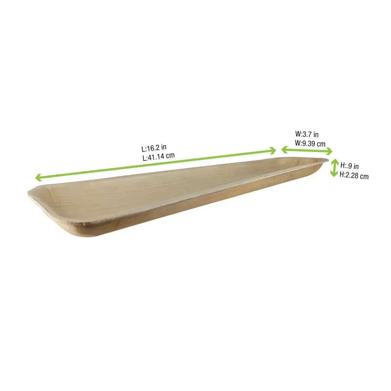 PacknWood Rectangular Palm Leaf Plate - L:16.2 x W:3.7 x H:.9'' - 100 pcs