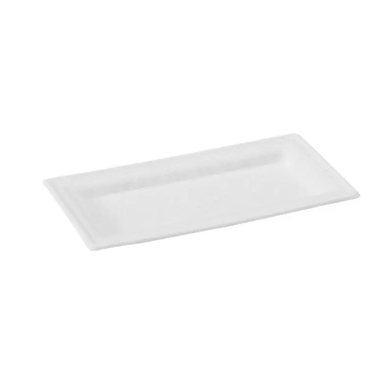 PacknWood Rectangular White Sugarcane Plate - 10 x 5'' - 500 pcs