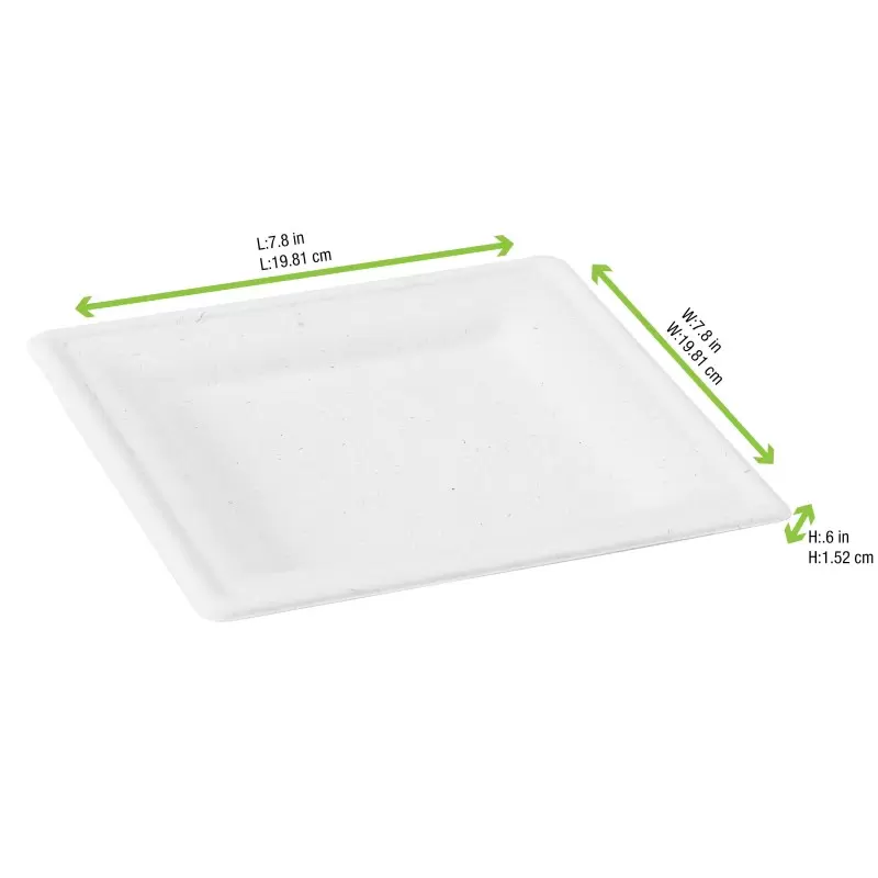 PacknWood Square White Sugarcane Plate - 7.8 x 7.8'' - 500 pcs