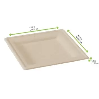 PacknWood 210Apu2020Abr - Square Brown Sugarcane Plate - 7.8x7.8''/ 200x200mm - 500 pcs