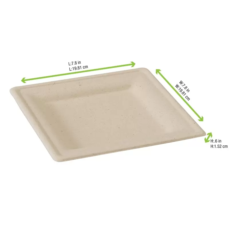 PacknWood 210Apu2020Abr - Square Brown Sugarcane Plate - 7.8x7.8''/ 200x200mm - 500 pcs