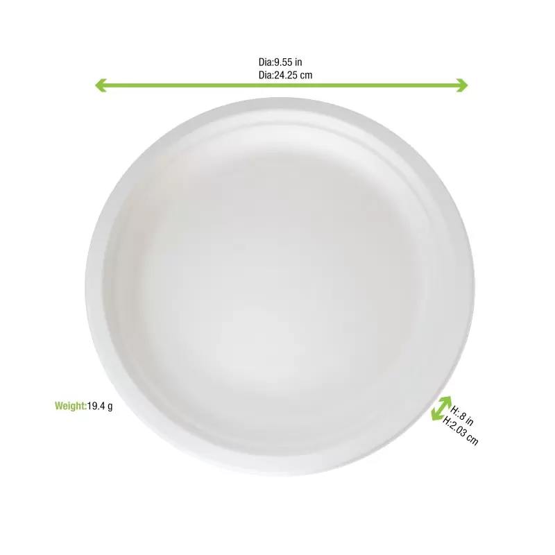 PacknWood Round White Sugarcane Plate - 8.74'' - 500 pcs