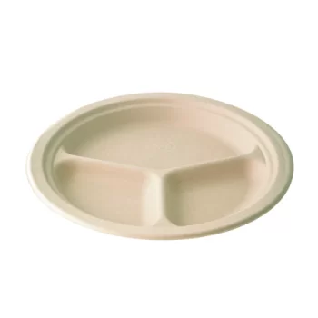 PacknWood 3 Compartments Fiber Plate - 9.84'' - 500 pcs