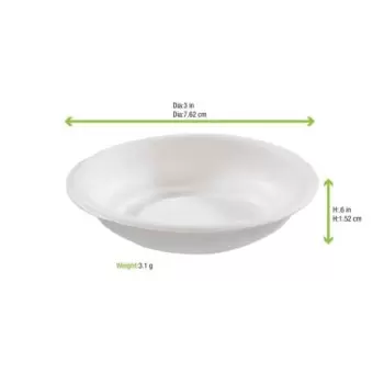 PacknWood Round White Sugarcane Plate - 2.9'' - 3000 pcs