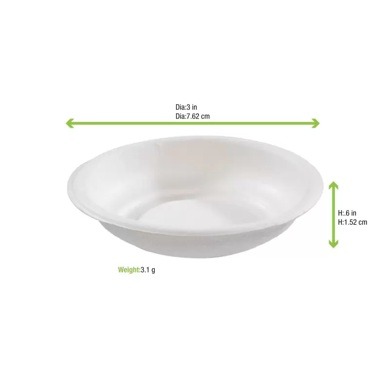 PacknWood Round White Sugarcane Plate - 2.9'' - 3000 pcs