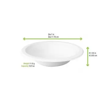 PacknWood White Sugarcane Salad Bowl - 16oz Diam.7.09'' - 600 pcs