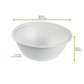 PacknWood White Sugarcane Salad Bowl - 50oz 8.66'' H:3.75'' - 250 pcs