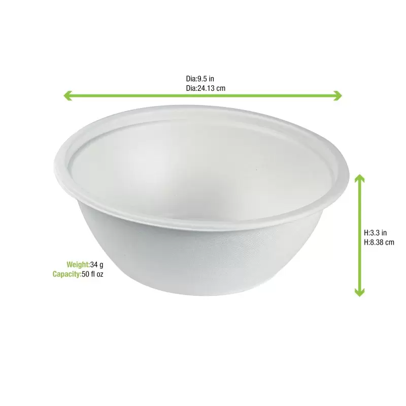 PacknWood White Sugarcane Salad Bowl - 50oz 8.66'' H:3.75'' - 250 pcs