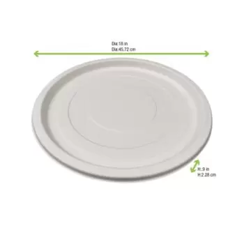 PacknWood White Round Sugarcane Platter - Diam.18'' H:1'' - 24 pcs