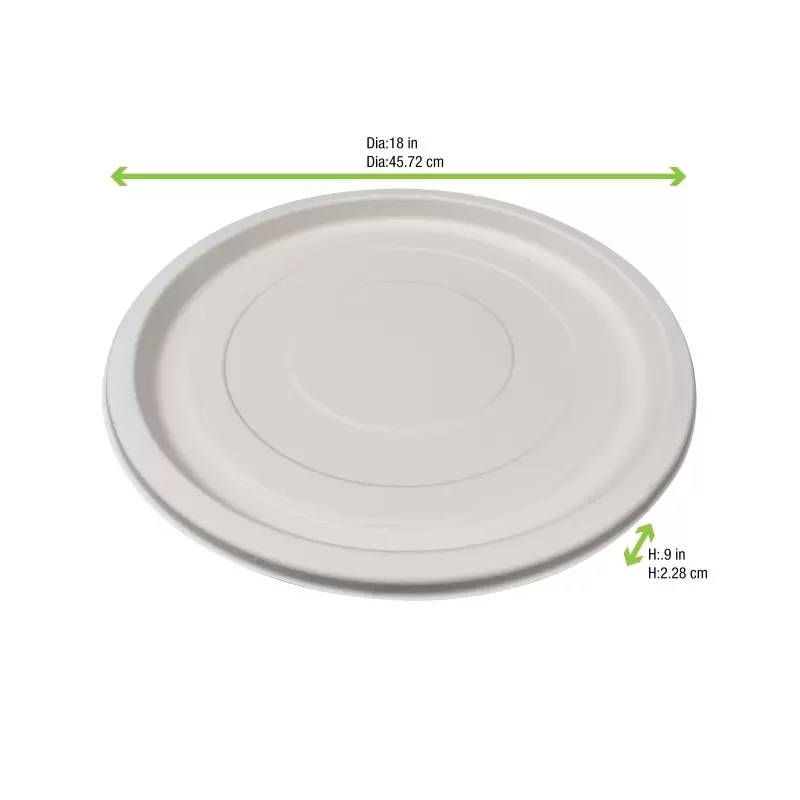 PacknWood White Round Sugarcane Platter - Diam.18'' H:1'' - 24 pcs