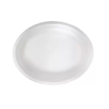 PacknWood White Oval Sugarcane Plate - 12.2 x 9.4'' - 500 pcs