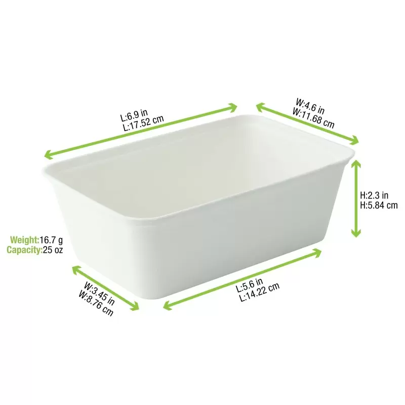 PacknWood Eco Rec Rectangular White Sugarcane Salad Bowl - 25oz 6.8 x 4.6 x 2.3'' - 250 pcs