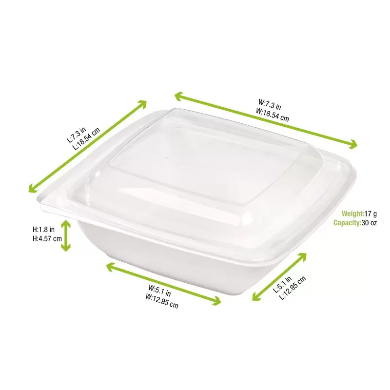 PacknWood Square White Sugarcane Salad Bowl - 25oz 7.7 x 7.7 x 1.9'' - 300 pcs