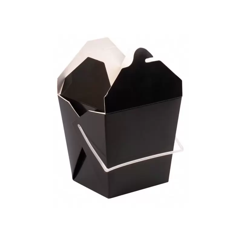 PacknWood Black Take Out Box With Handle - 32oz 4.5 x 3.9 x 4.4'' - 450 pcs