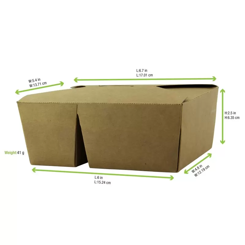 PacknWood 2-Compartment Kraft Cardboard Meal Box - 35oz 8.43 x 6.1 x 1.85'' - 200 pcs