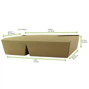 PacknWood 2-Compartment Kraft Cardboard Meal Box - 33oz 6.61 x 5.35 x 2.56'' - 200 pcs