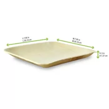 PacknWood Square Palm Leaf Plate With Rounded Corners - L:7.9'' W:7.9'' H:0.8'' - 100 pcs