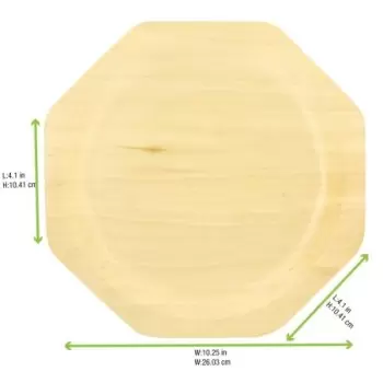 PacknWood Octagonal Wooden Plate - 10'' - 200 pcs