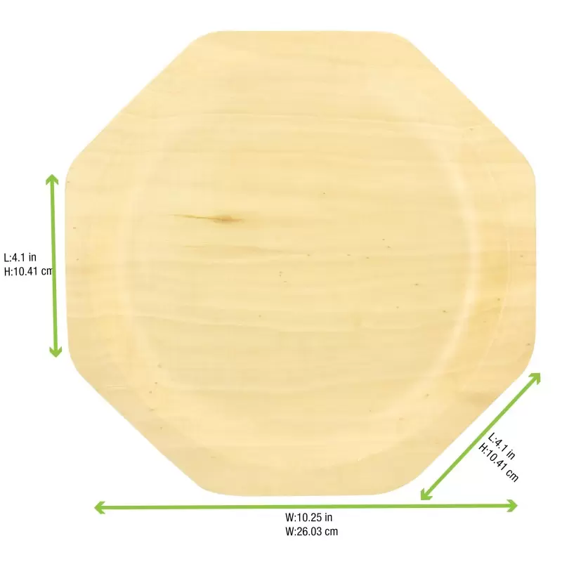 PacknWood Octagonal Wooden Plate - 10'' - 200 pcs