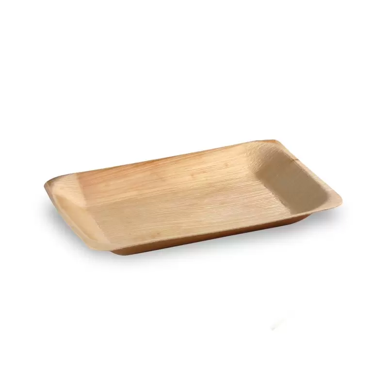 PacknWood Rectangular Palm Leaf Tray - 11.02 x 7.08 x 0.59'' - 100 pcs