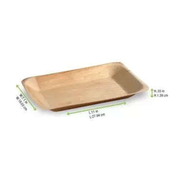 PacknWood Rectangular Palm Leaf Tray - 11.02 x 7.08 x 0.59'' - 100 pcs