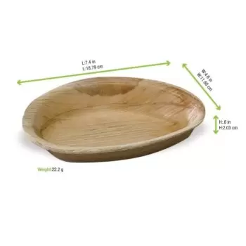 PacknWood Medium Egg Shaped Palm Leaf Plate - 9oz 7.5 x 4.7'' - 100 pcs