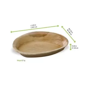 PacknWood Egg Shaped Palm Leaf Plate - 1.6oz 3.5 x 2.4 x 0.6'' - 100 pcs