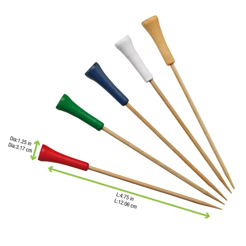 PacknWood Bamboo Golf Tee Skewers (Assorted Colors) - 4.7'' - 1000 pcs