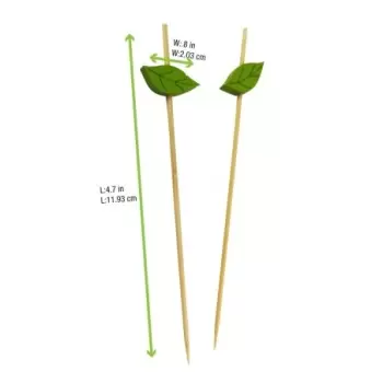 PacknWood Bamboo Skewers With Wooden Leaf - 4.7'' - 1000 pcs