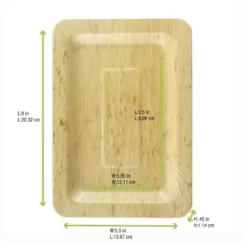 PacknWood Rectangular Bamboo Leaf Double Layer Plate - 7.9 x 5.5 x 0.4'' - 100 pcs