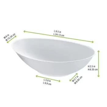 PacknWood Bio N Chic Oval White Sugarcane Bowl - 34oz 9.4 x 5.7'' - 250 pcs